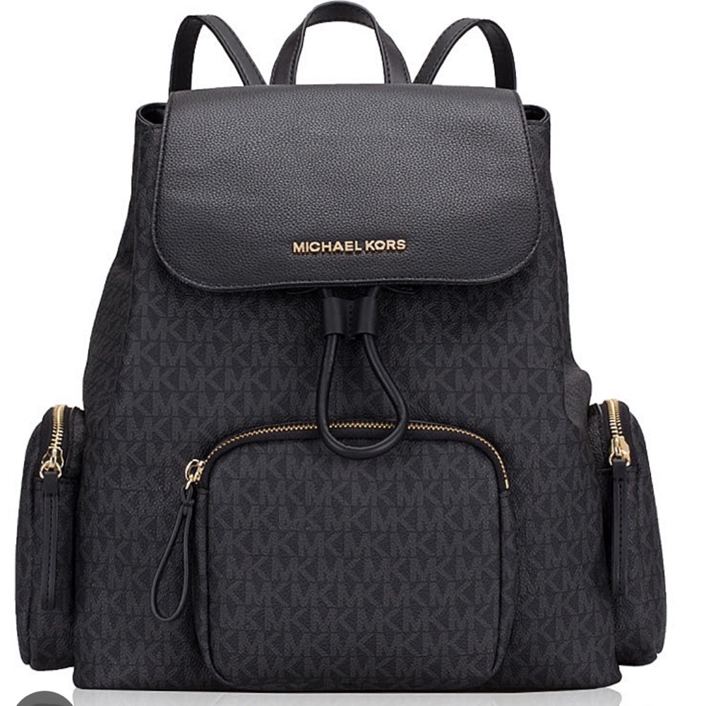 New Michael Kors Black Abbey Signature Large Cargo Backpack